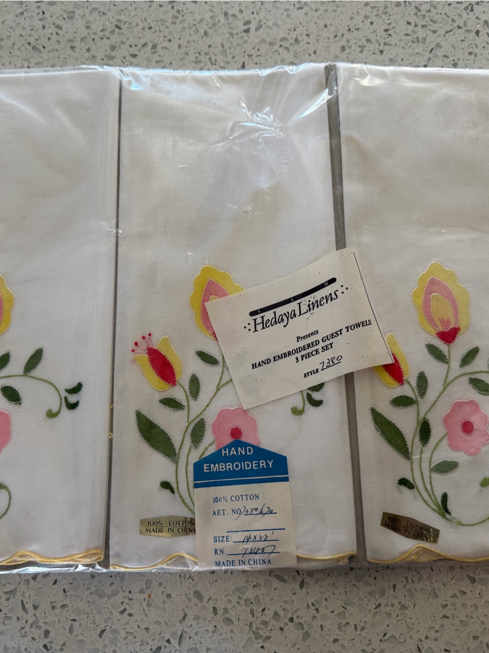 Vintage Hand-Embroidered White Floral Guest Towels - Set of 3
